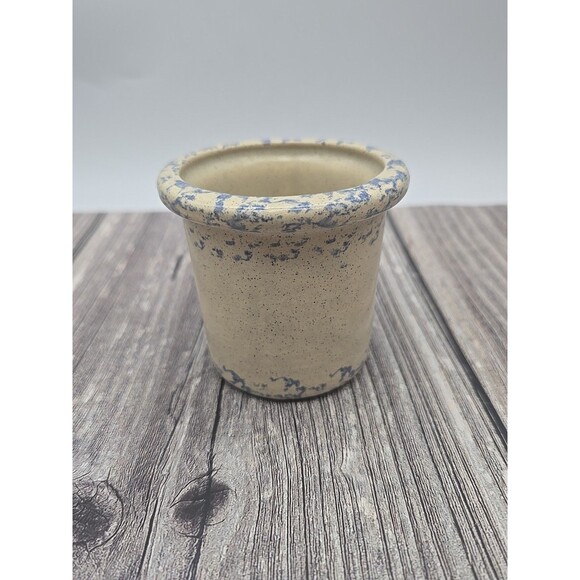 Vintage Small Crock with Apple & Spongware Pattern 3" - Picture 3 of 10